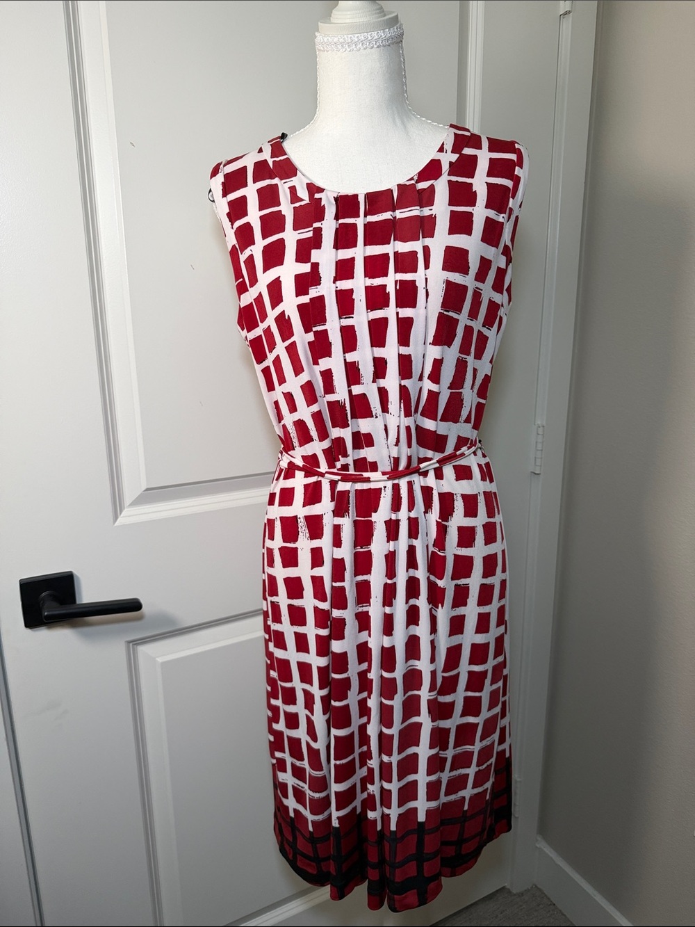 Liz Claiborne Red and White Grid Midi Dress